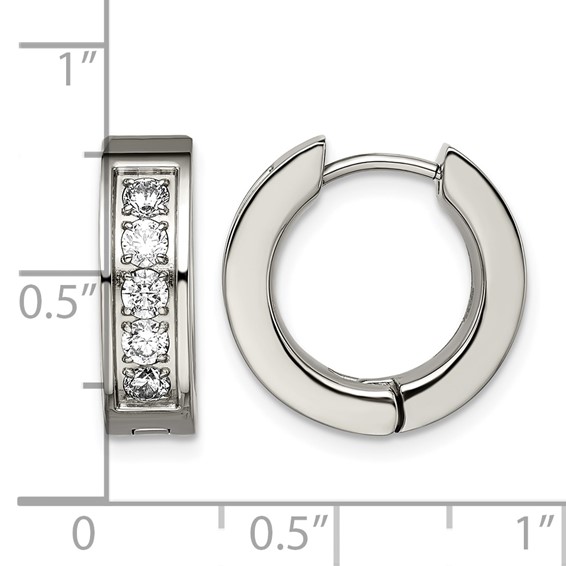 Chisel Titanium Polished CZ 5mm Hinged Hoop Earrings