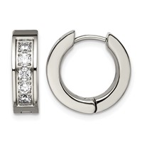 Chisel Titanium Polished CZ 5mm Hinged Hoop Earrings view 1