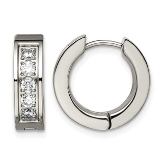 Chisel Titanium Polished CZ 5mm Hinged Hoop Earrings