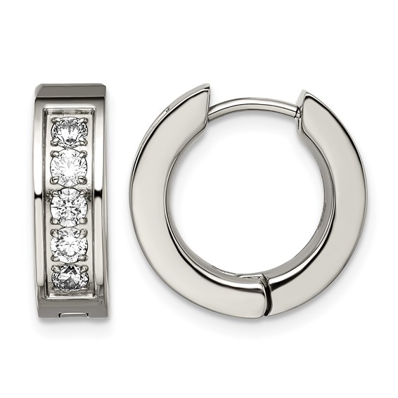 Chisel Titanium Polished CZ 5mm Hinged Hoop Earrings