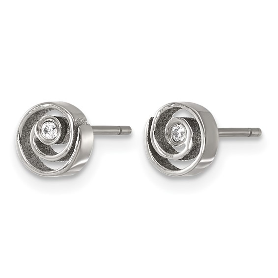Titanium Polished CZ Center Spiral Post Earrings