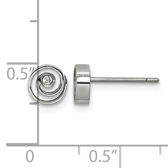 Titanium Polished CZ Center Spiral Post Earrings
