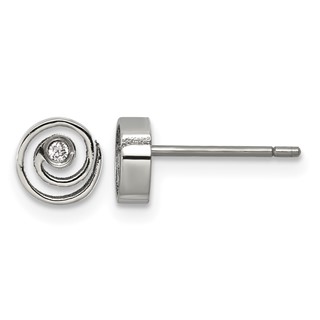 Titanium Polished CZ Center Spiral Post Earrings