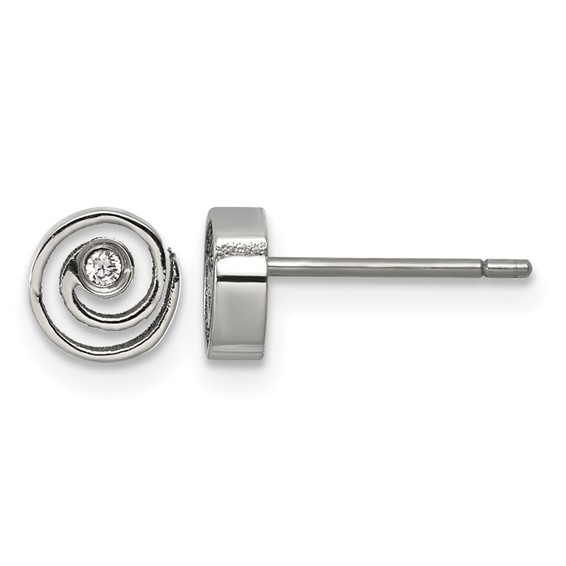 Titanium Polished CZ Center Spiral Post Earrings