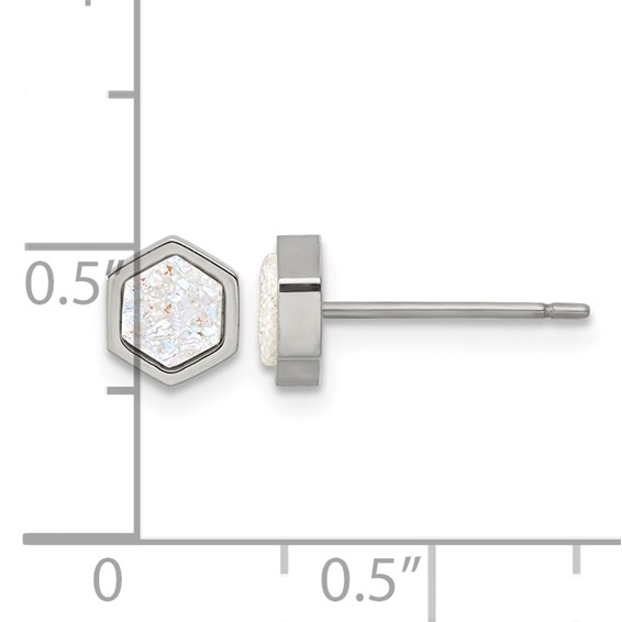 Titanium Polished Druzy Center Hexagon Post Earrings