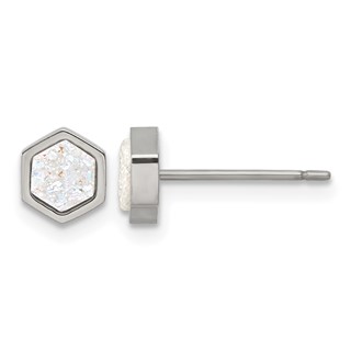 Titanium Polished Druzy Center Hexagon Post Earrings