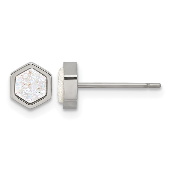 Titanium Polished Druzy Center Hexagon Post Earrings