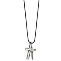 Chisel Titanium Leather Cord Cross Necklace - 18in view 2