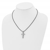 Chisel Titanium Leather Cord Cross Necklace - 18in view 3