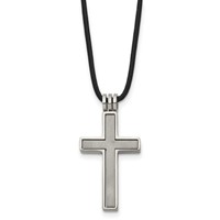 Chisel Titanium Leather Cord Cross Necklace - 18in view 5