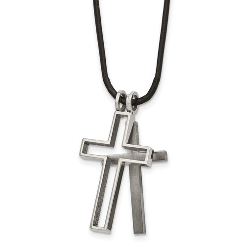 Chisel Titanium Leather Cord Cross Necklace, 18"