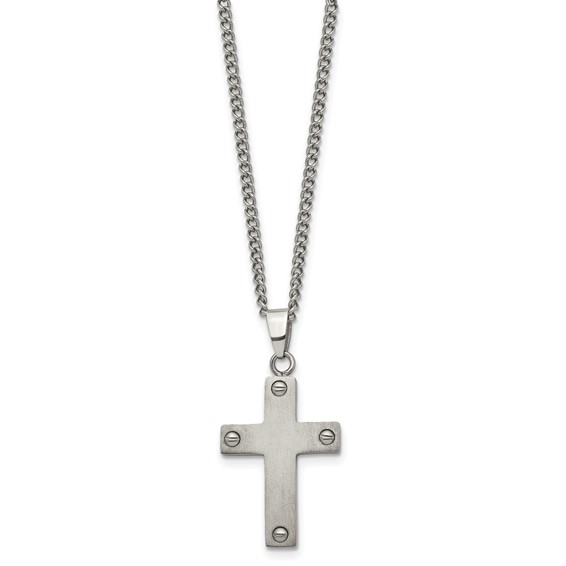 Chisel Titanium Brushed Cross 22 inch Necklace