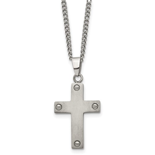 Chisel Titanium Brushed Cross Necklace, 22"