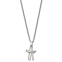 Chisel Titanium Brushed and Polished Necklace with.03 Carat Diamond Cross, 22" view 2