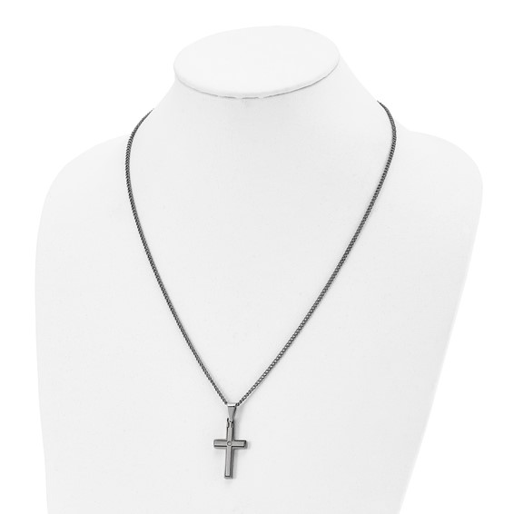 Chisel Titanium Brushed and Polished with .03 carat Diamond Cross 22 inch Necklace