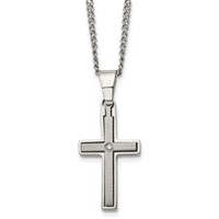 Chisel Titanium Brushed and Polished Necklace with.03 Carat Diamond Cross, 22" view 4