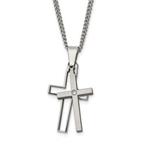 Chisel Titanium Brushed and Polished Necklace with.03 Carat Diamond Cross, 22" view 1