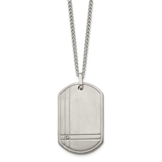 Chisel Titanium Brushed with .01 carat Diamond Dog Tag 22 inch Necklace