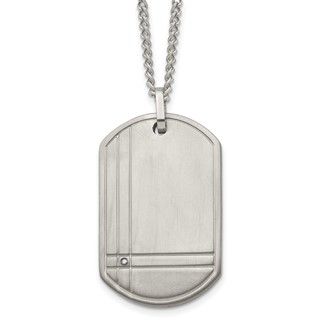 Chisel Titanium Brushed with .01 carat Diamond Dog Tag 22 inch Necklace