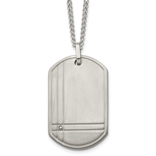 Chisel Titanium Brushed Necklace with.01 Carat Diamond Dog Tag, 22"