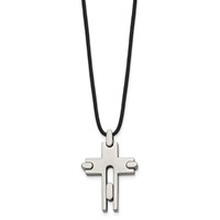 Chisel Titanium Polished Cross Leather Cord 18 Inch Necklace view 3