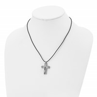Chisel Titanium Polished Cross Leather Cord 18 Inch Necklace view 4