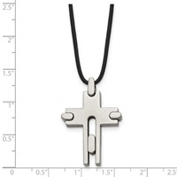Chisel Titanium Polished Cross Leather Cord 18 Inch Necklace view 5