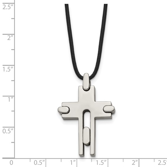Chisel Titanium Polished Cross Leather Cord 18 inch Necklace