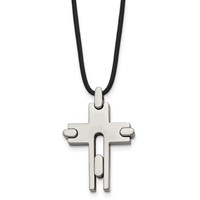 Chisel Titanium Polished Cross Leather Cord 18 Inch Necklace view 1