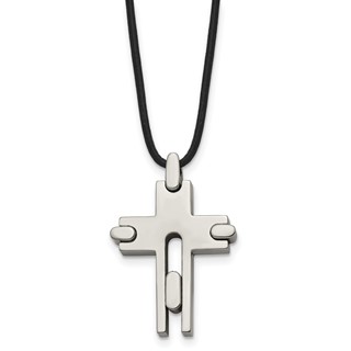 Chisel Titanium Polished Cross Leather Cord 18 inch Necklace