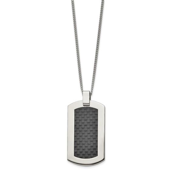 Chisel Titanium Polished with Black Carbon Fiber Inlay 24 inch Necklace