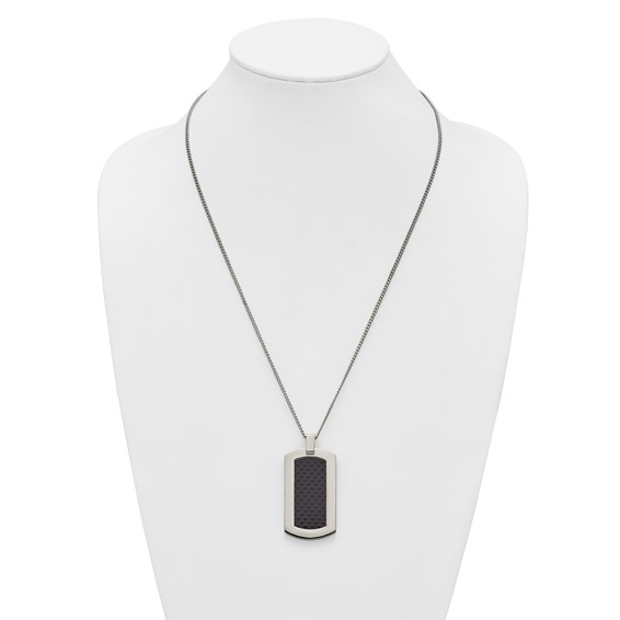 Chisel Titanium Polished with Black Carbon Fiber Inlay 24 inch Necklace