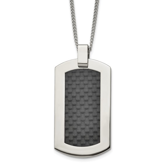 Chisel Titanium Polished with Black Carbon Fiber Inlay 24 inch Necklace