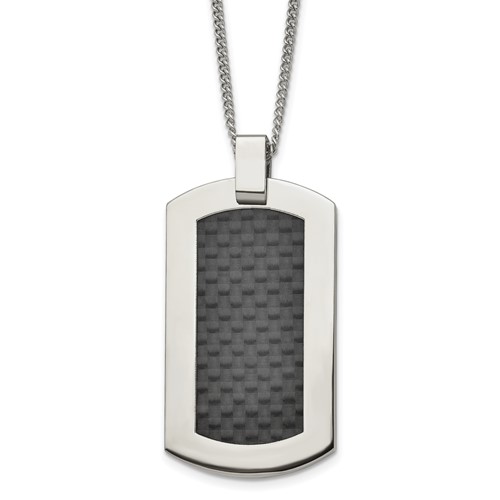 Chisel Titanium Polished Necklace with Black Carbon Fiber Inlay, 24"