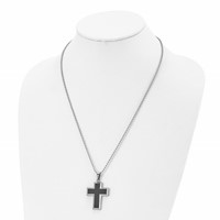 Chisel Titanium Polished Necklace with Black Carbon Fiber Inlay Cross, 22" view 4