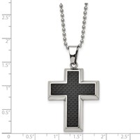 Chisel Titanium Polished Necklace with Black Carbon Fiber Inlay Cross, 22" view 5