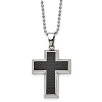 Chisel Titanium Polished Necklace with Black Carbon Fiber Inlay Cross, 22" view 1