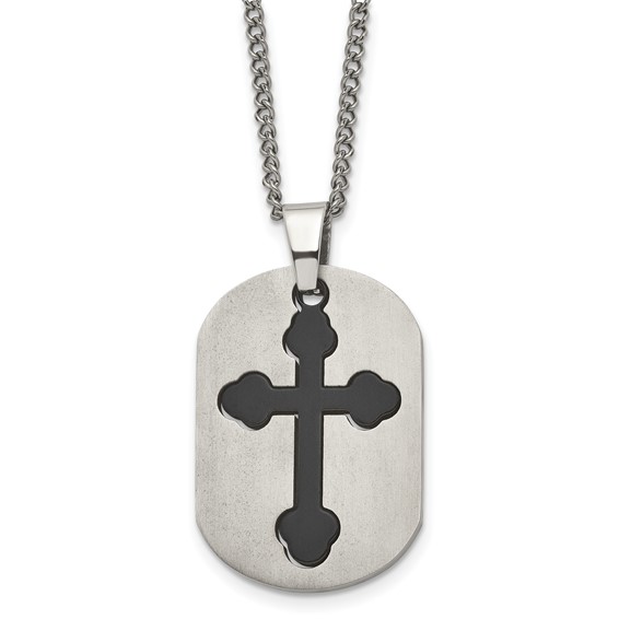 Chisel Titanium Brushed Black IP-plated Moveable Cross 22 inch Necklace