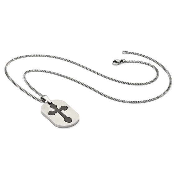 Chisel Titanium Brushed Black IP-plated Moveable Cross 22 inch Necklace