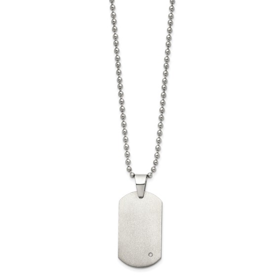 Chisel Titanium Brushed with .02 carat Diamond Accent Dog Tag 22 inch Necklace