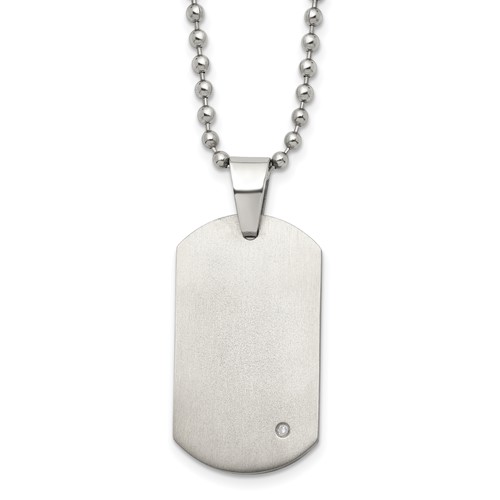 Chisel Titanium Brushed Necklace with.02 Carat Diamond Accent Dog Tag, 22"