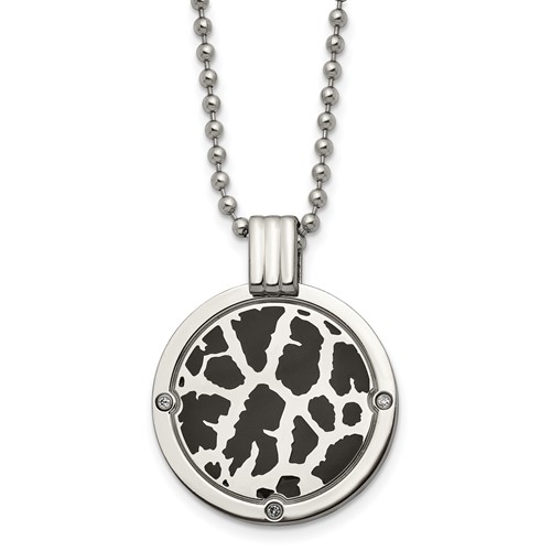 Titanium Polished Black Enamel Necklace with 1/20ct Diamond, 24"