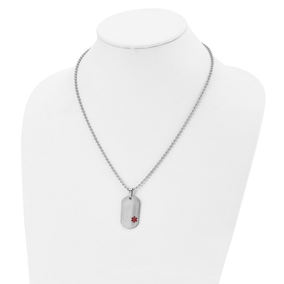 Chisel Titanium Brushed Red Enamel MedicalID Dog Tag 20 inch  Necklace