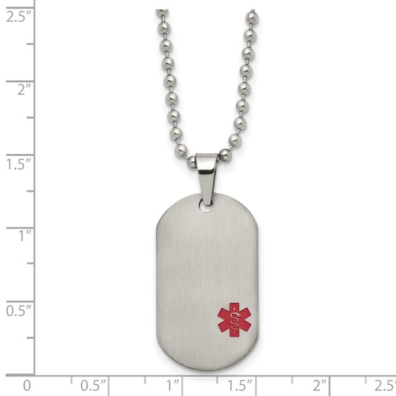 Chisel Titanium Brushed Red Enamel MedicalID Dog Tag 20 inch  Necklace