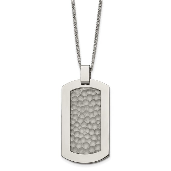 Chisel Titanium Polished and Hammered Dog Tag 22 inch Necklace