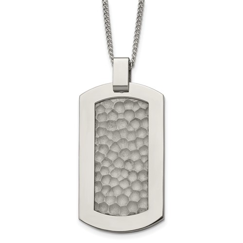 Chisel Titanium Polished and Hammered Dog Tag Necklace, 22"