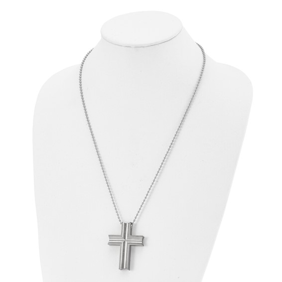 Chisel Titanium Polished Cross 24 inch Necklace