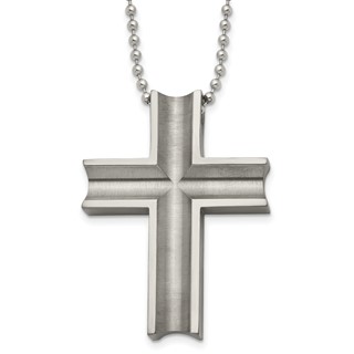 Chisel Titanium Polished Cross 24 inch Necklace