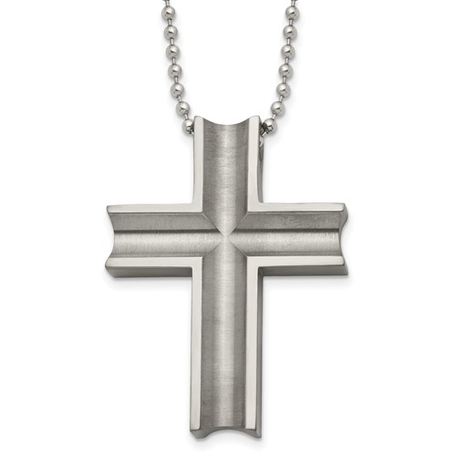 Chisel Titanium Polished Cross Necklace, 24"