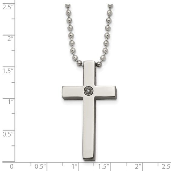 Chisel Titanium Polished with 1/2pt. Diamond Cross 22 inch Necklace